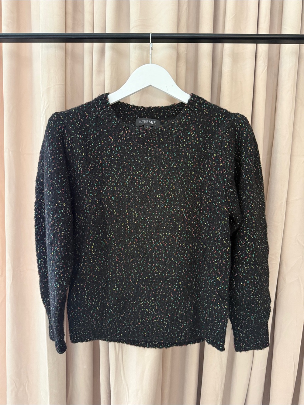 INTERMIX Black Crewneck Sweater with Multicolor Speckles
